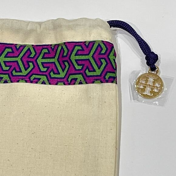 NEW Tory Burch Canvas Drawstring Dust Bag Storage Travel Gold Logo Charm Pull - Picture 2 of 4